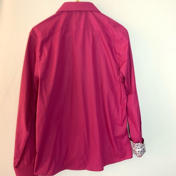 Rosso Milano Fuchsia Magenta Pink Button Down Shirt Paisley Floral Trim XL - Picture 2 of 7